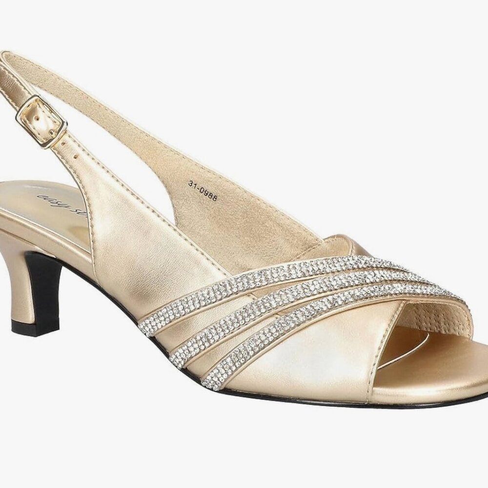 Easy Street TETON SANDALS 11W Wedding Formal Champagne Gold Open Toe 2" Heel NEW